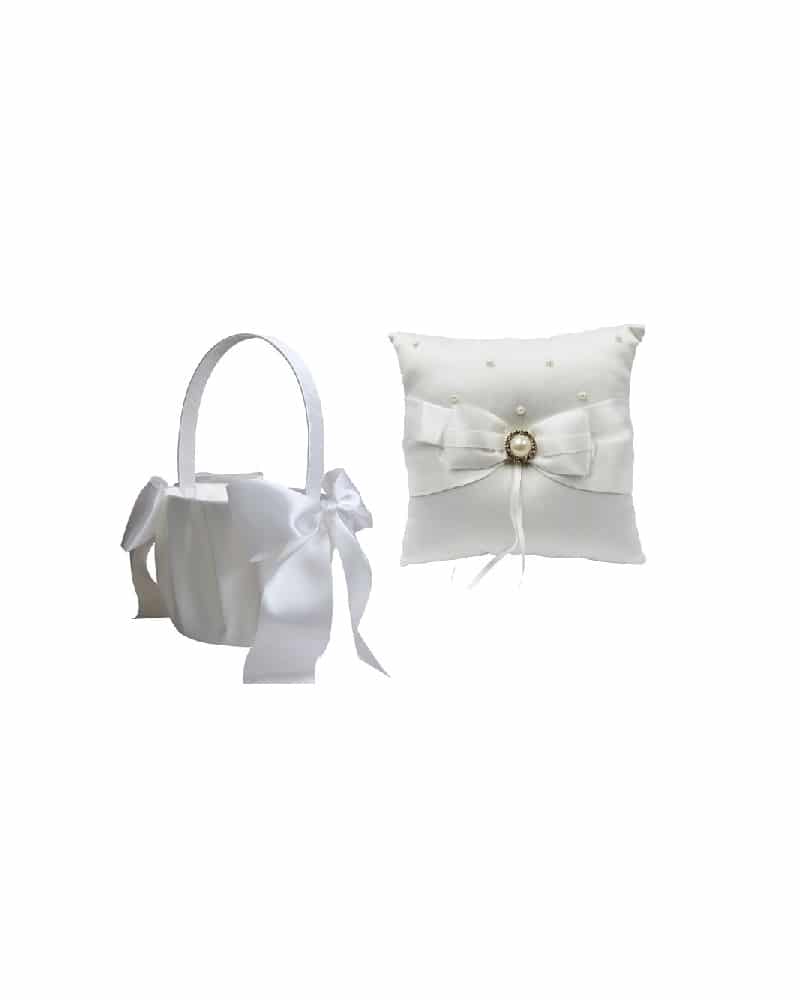 Bow & Pearl - Flower Basket & Ring Cushion Set