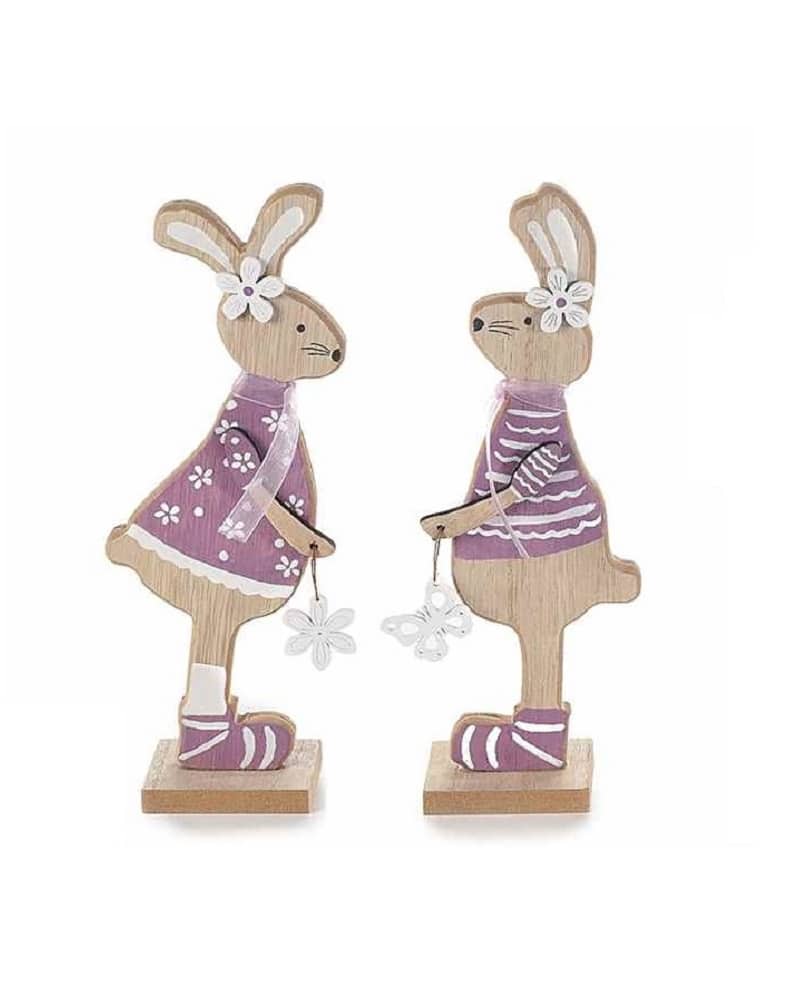 Set of 2 Wooden Bunnies - Purple