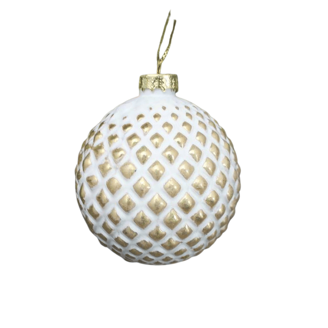 White & Gold - Glass Patterned Bauble