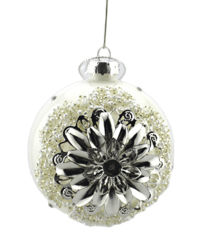 White Flower - Glass  Patterned Bauble