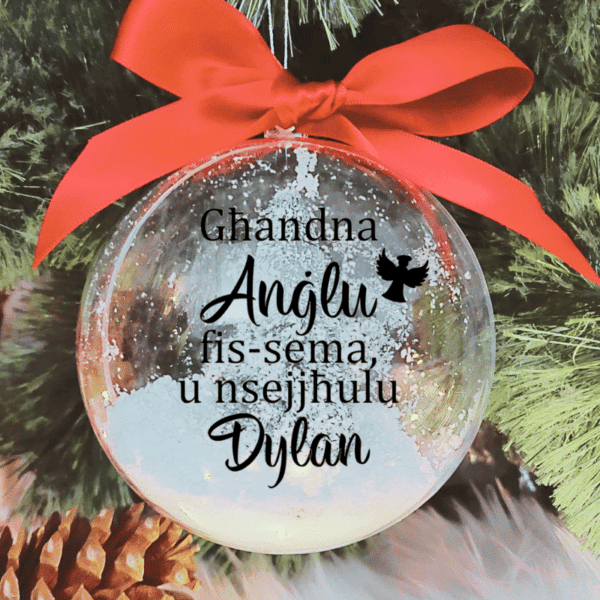 Personalised Għandna Anġlu u Nsejjħulu.. - 10cm Acrylic Bauble