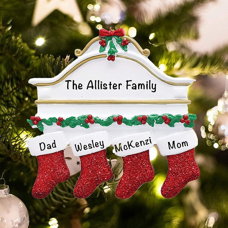 Personalized Christmas Stocking Ornament - Family of 4 - Image 2