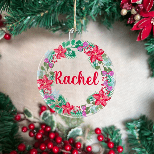 Poinsettia Wreath - Acrylic Ornament