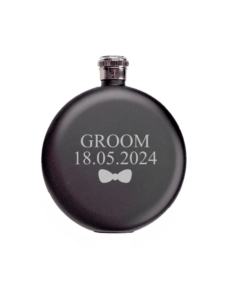 Black Round Flask With Role & Date