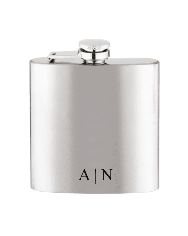 Silver Rectangular Flask With Initials