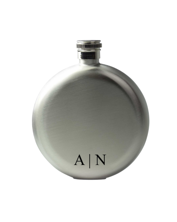 Silver Round Flask With Initials