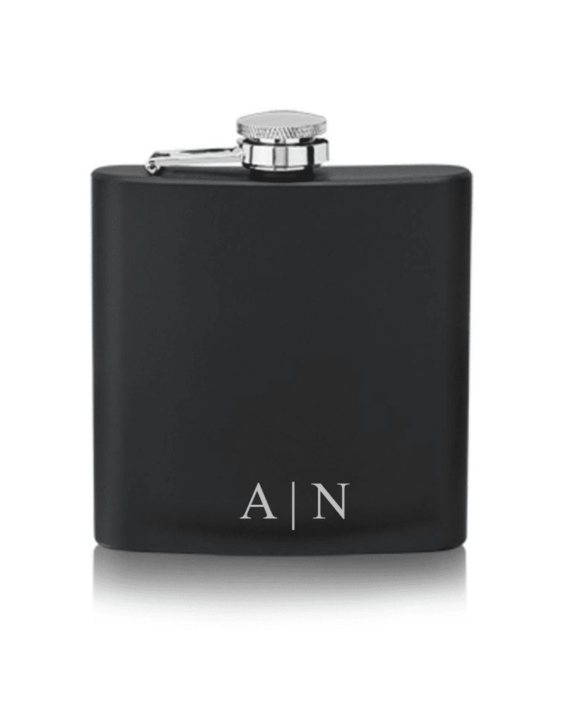 Black Rectangular Flask With Initials