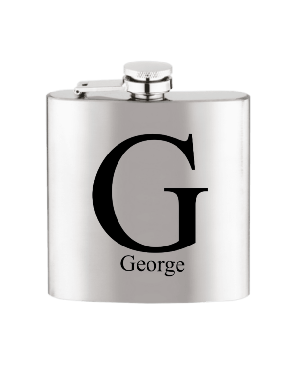Silver Rectangular Flask With Large Initial