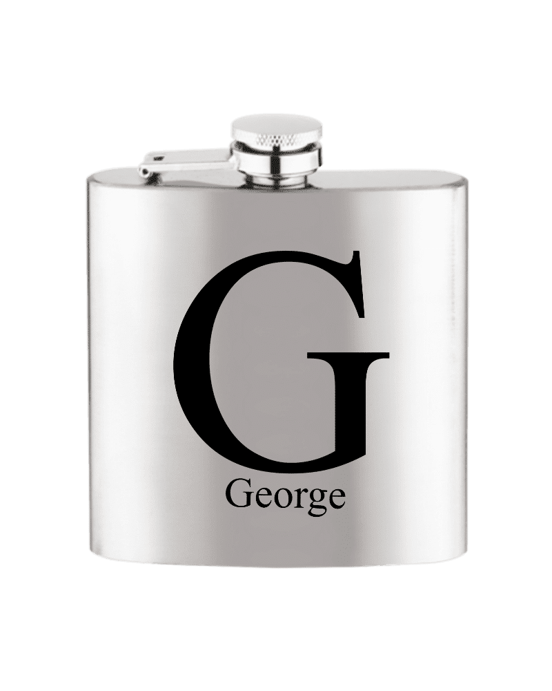 Silver Rectangular Flask With Large Initial