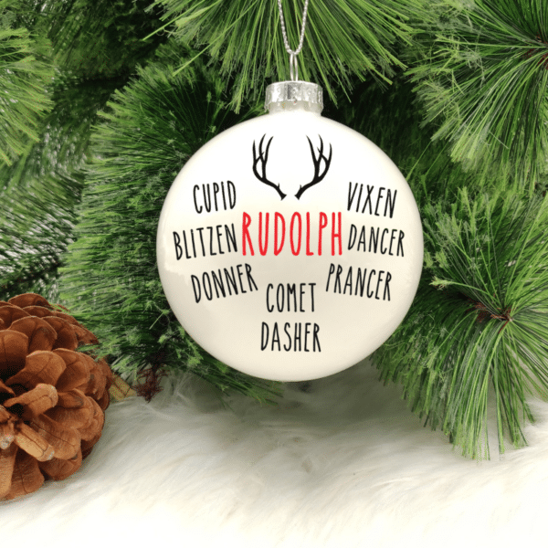 Rudolph & The Reindeer's - 8cm Glass Bauble