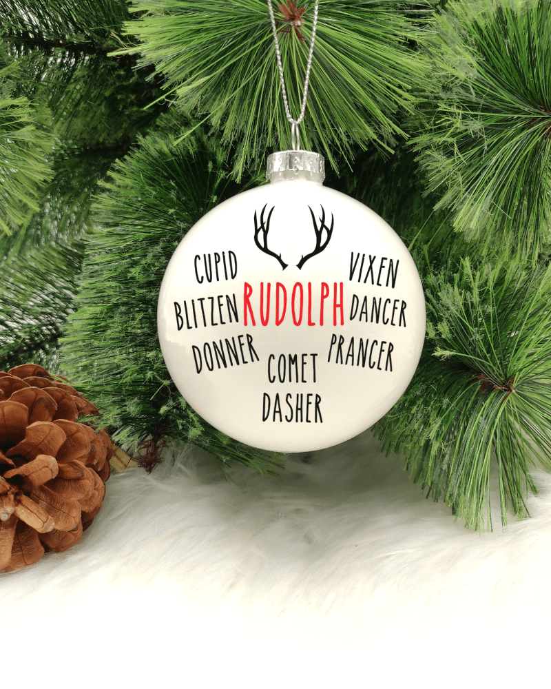 Rudolph & The Reindeer's - 8cm Glass Bauble