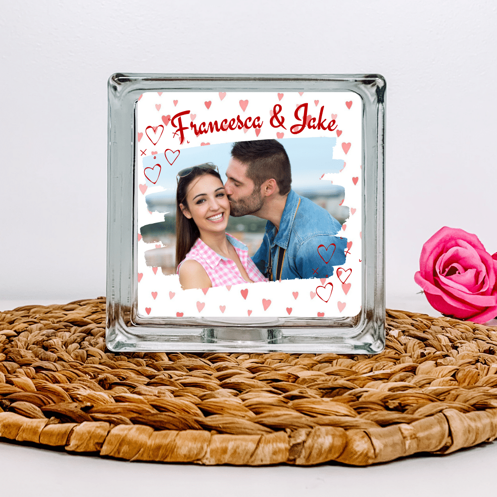You & Me - Personalised with Name & Photo Glass Block