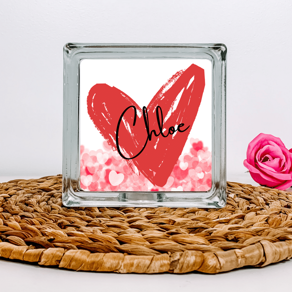 Name in Heart - Personalised Glass Block