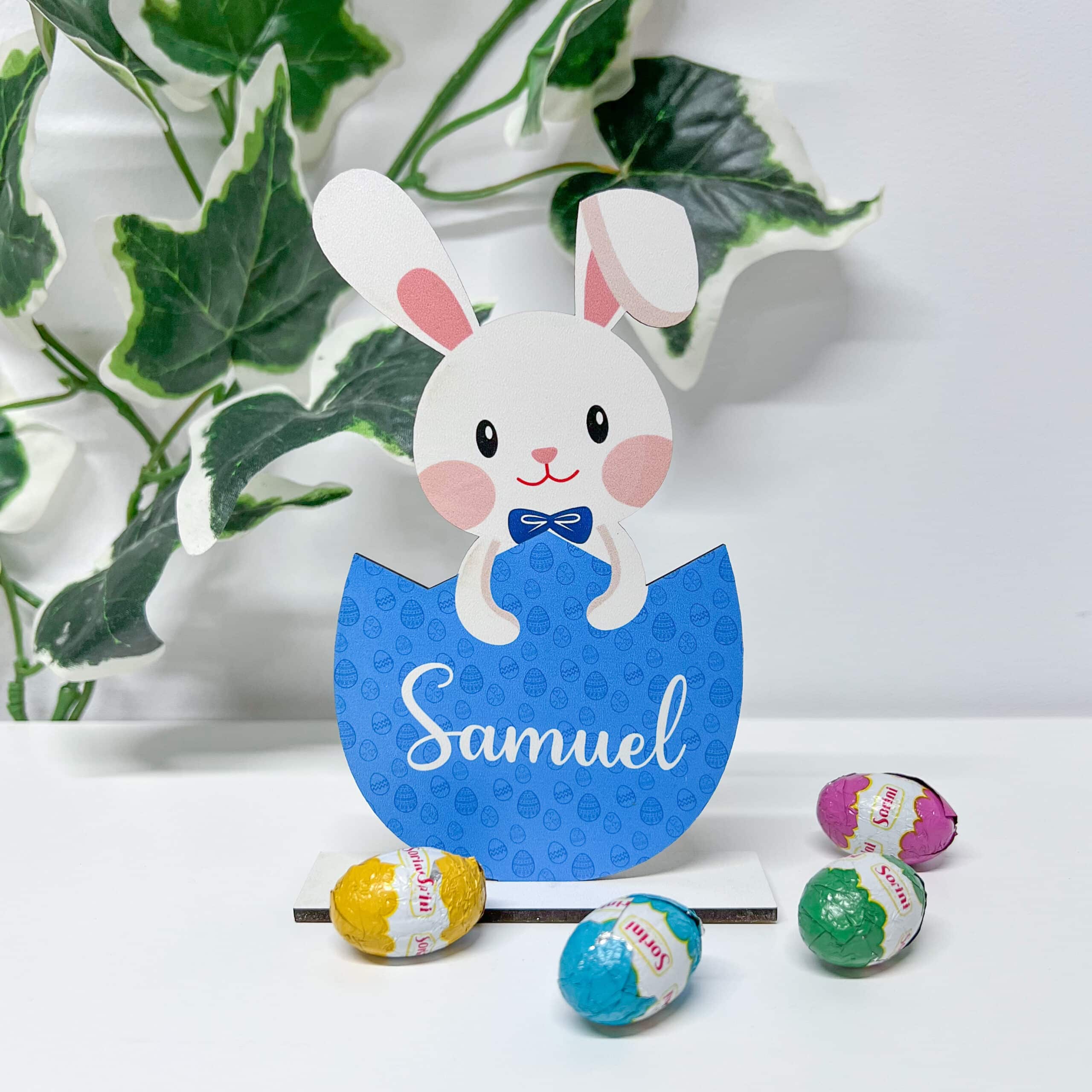 Personalised Standing Egg Shell Bunny - Blue