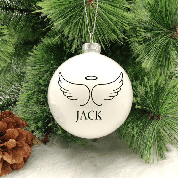 Angel Wings Personalised With Name - 8cm Glass Bauble”