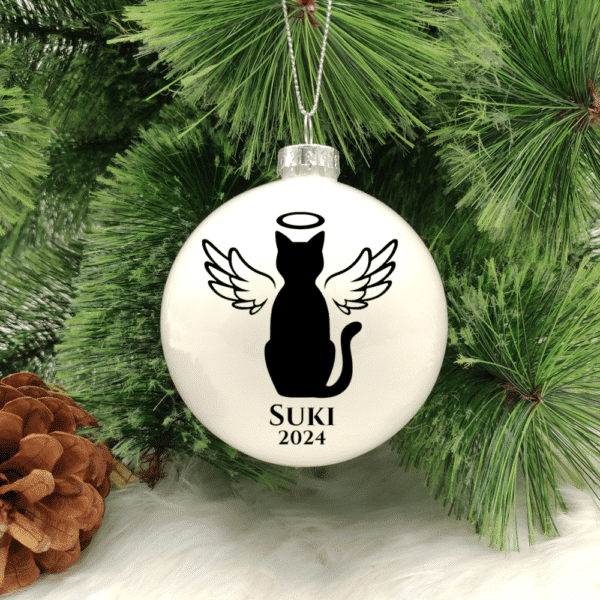 Cat Wings Personalised With Name - 8cm Glass Bauble