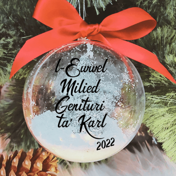 L-Ewwel Milied Ġenituri ta' ... Personalised with Name - 10cm Acrylic Bauble