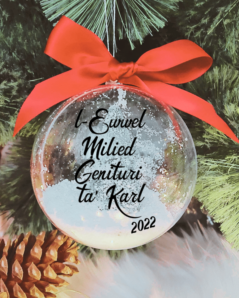 L-Ewwel Milied Ä enituri ta' ... Personalised with Name - 10cm Acrylic Bauble