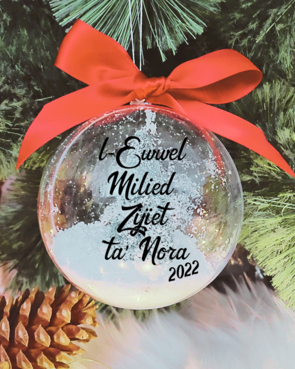 L-Ewwel Milied Zijiet ta' ... Personalised with Name  - 10cm Acrylic Bauble
