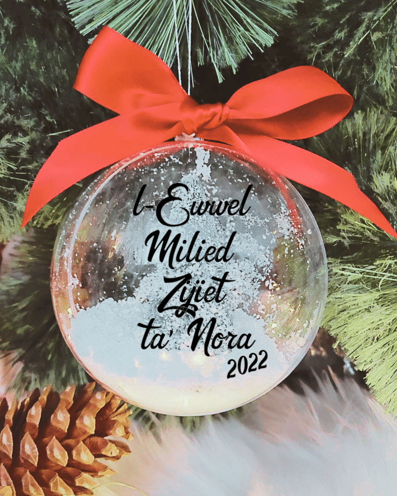 L-Ewwel Milied Zijiet ta' ... Personalised with Name - 10cm Acrylic Bauble