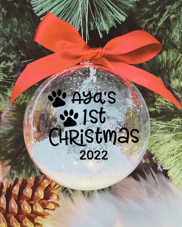 First Christmas Personalised with Paws - 10cm Acrylic Bauble