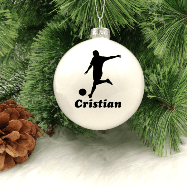 Character Footballer Personalised with Name - 8cm Glass Bauble