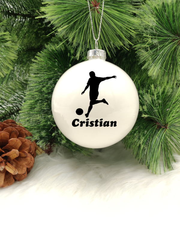 Character Footballer Personalised with Name - 8cm Glass Bauble