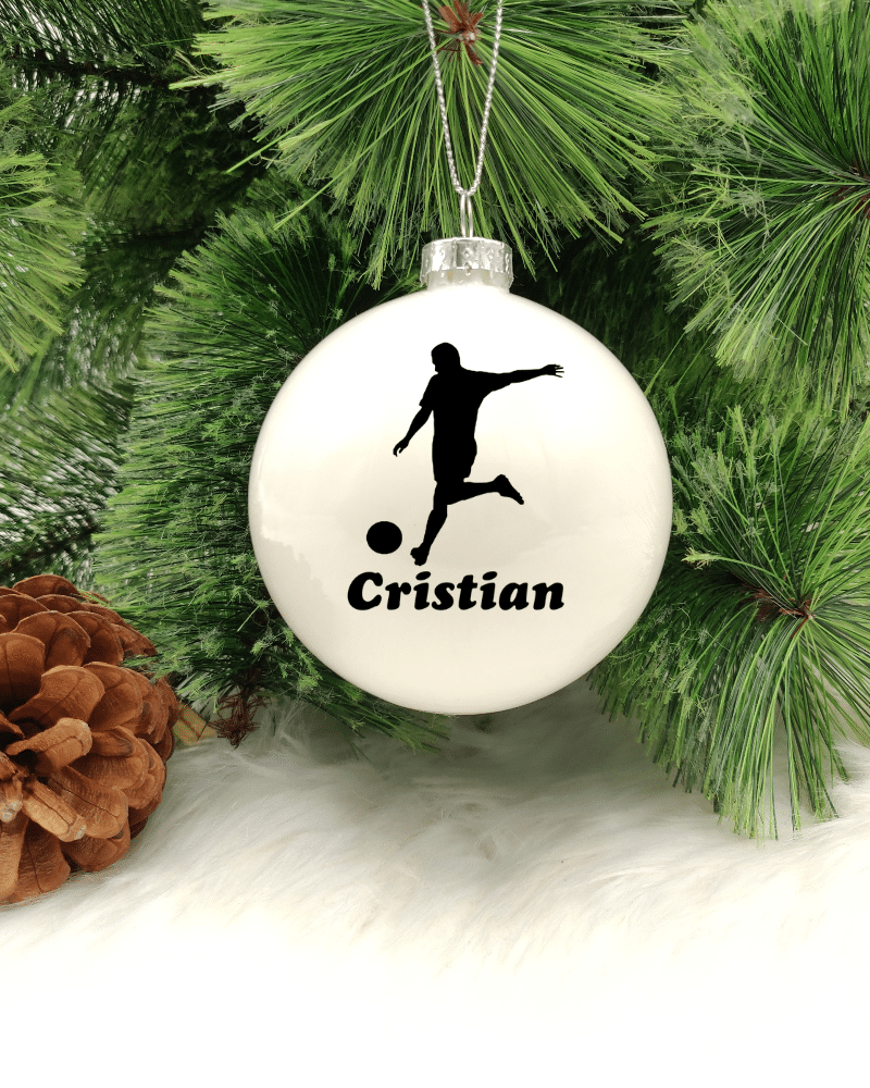 Character Footballer Personalised with Name - 8cm Glass Bauble