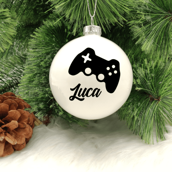 Character Gamer Personalised with Name - 8cm Glass Bauble
