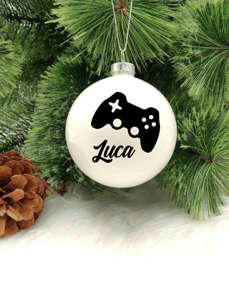 Character Gamer Personalised with Name - 8cm Glass Bauble