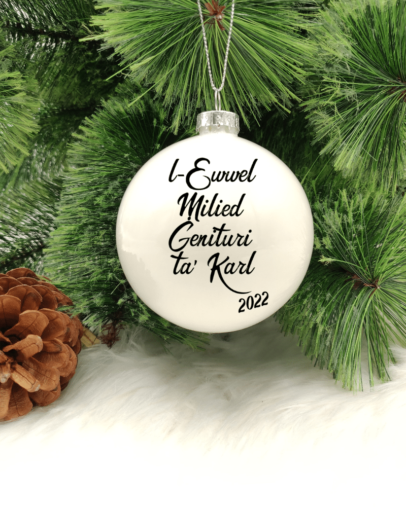 L-Ewwel Milied Ä enituri ta'... Personalised with Name - 8cm Glass Bauble