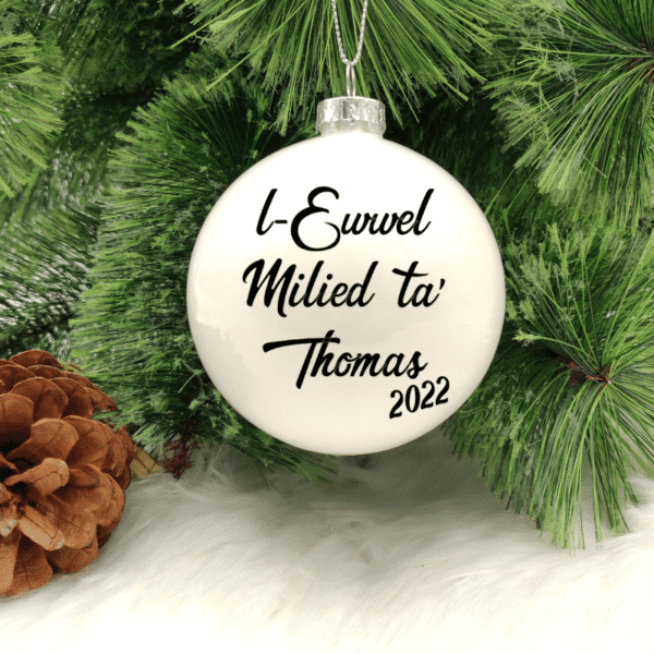 L-Ewwel Milied ta' ... Personalised with Name - 8cm Glass Bauble