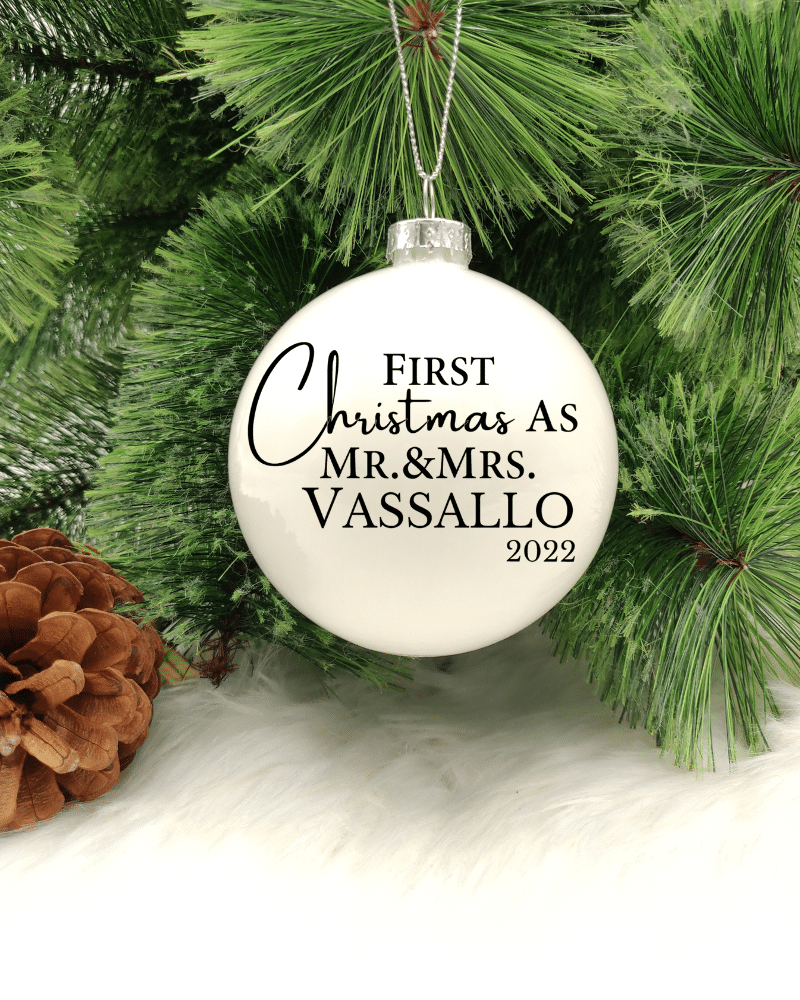 First Christmas Mr & Mrs Personalised Name - 8cm Glass Bauble