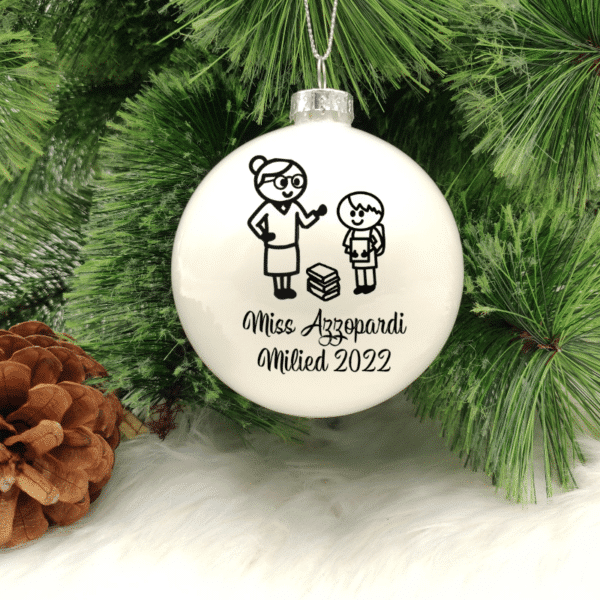 Educator & Student Stick Figure Personalised with Name - 8cm Glass Bauble
