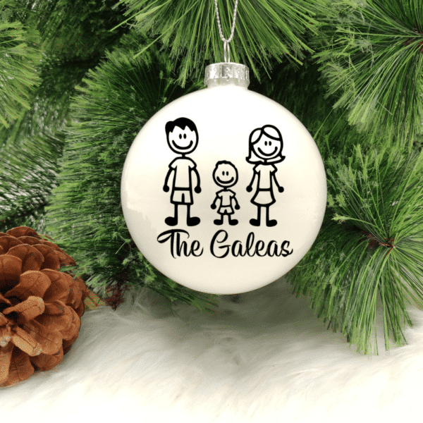 Personalised Family Stick Figure - 8cm Glass Bauble