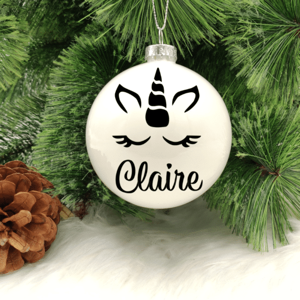 Character Unicorn Personalised with Name - 8cm Glass Bauble