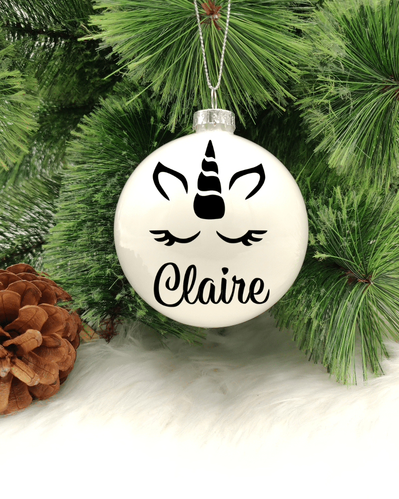 Character Unicorn Personalised with Name - 8cm Glass Bauble