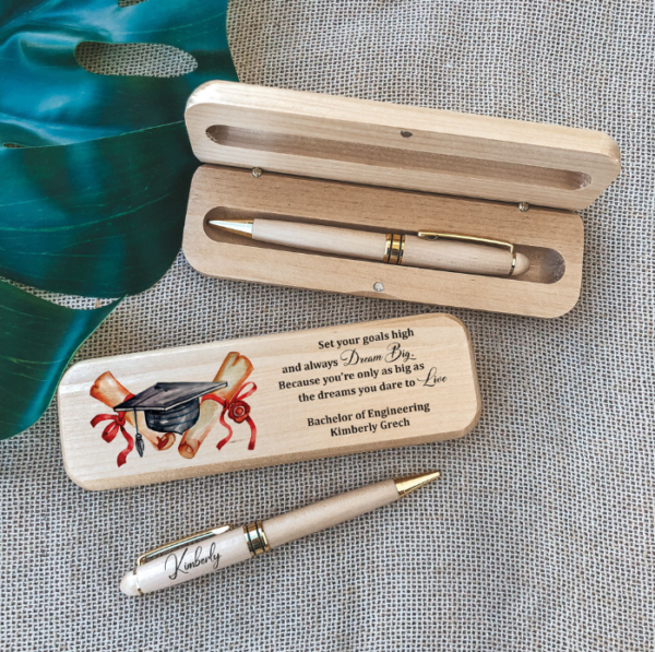Graduation Quote - Personalised Wooden Pen + Case
