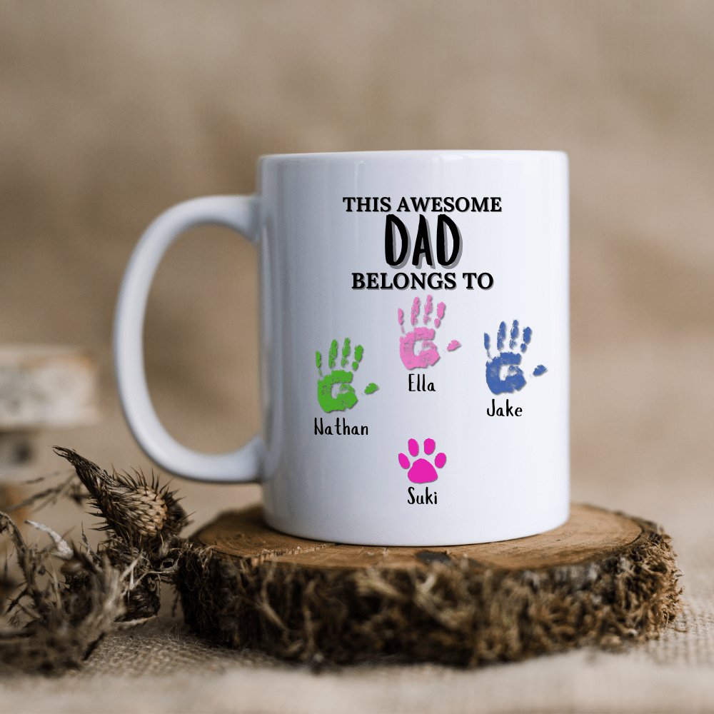 This Dad Belongs To... - Personalised Hand Print Mug