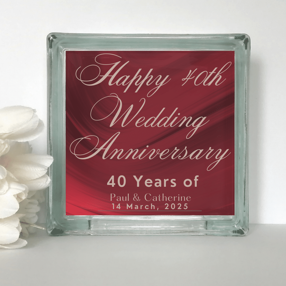 Happy 40th Anniversary - Personalised Glass Block