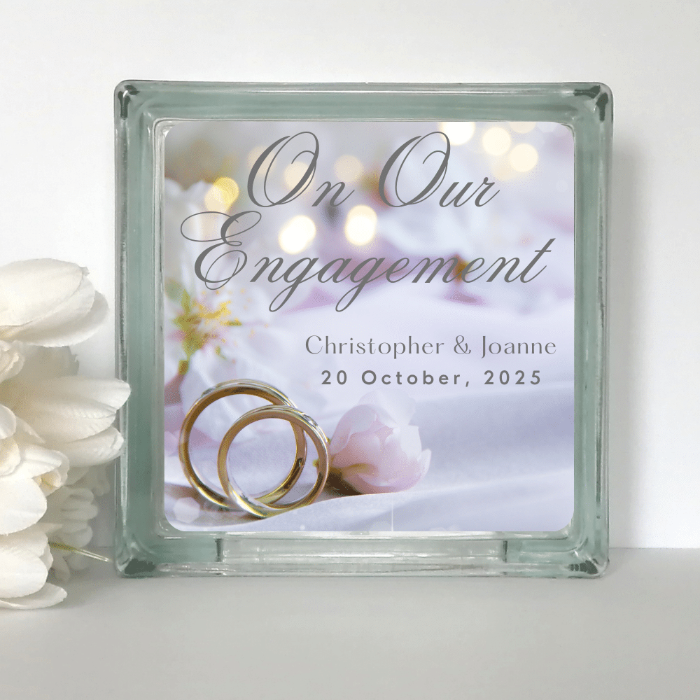 On Our Engagement - Personalised Glass Block