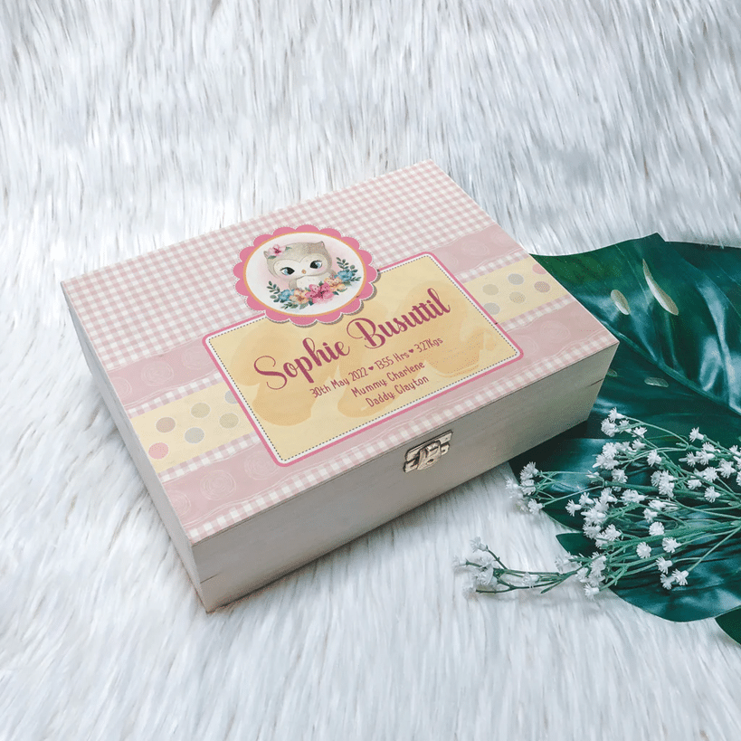 New Born Keepsake Box - Pink Owl