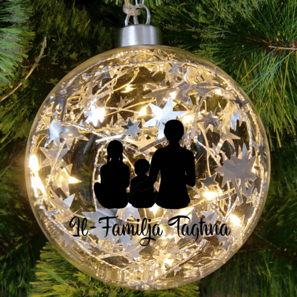 Light Up Silver, Personalised Silhouette – 12cm Glass Bauble