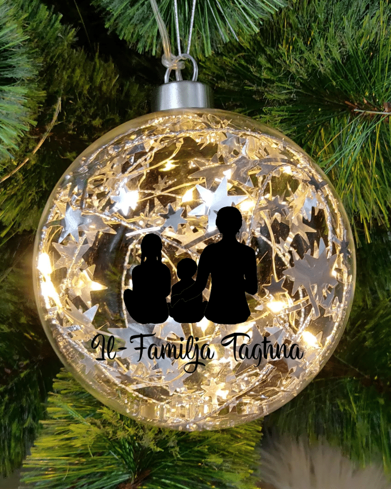 Light Up Silver, Personalised Silhouette – 12cm Glass Bauble