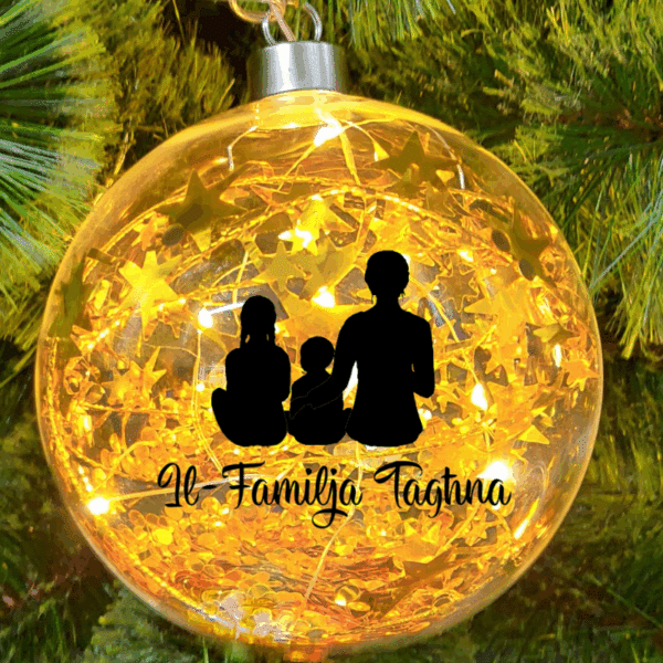 Light Up Gold, Personalised Silhouette – 12cm Glass Bauble