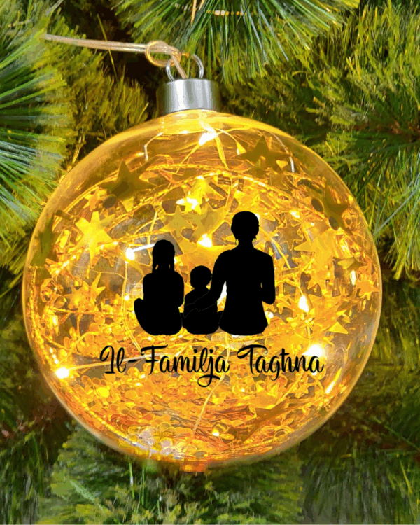 Light Up Gold, Personalised Silhouette – 12cm Glass Bauble