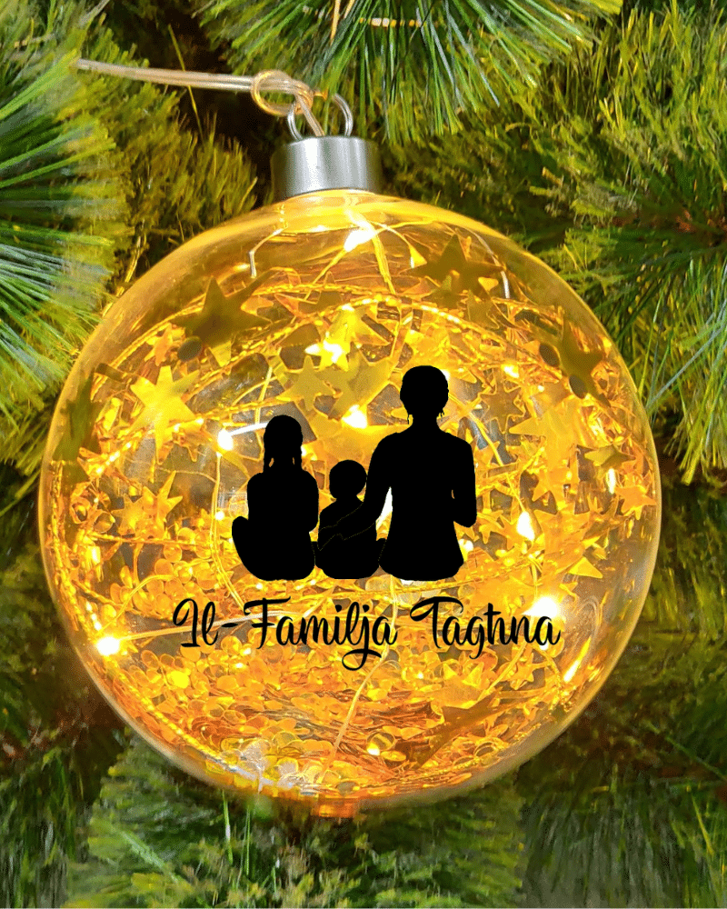 Light Up Gold, Personalised Silhouette – 12cm Glass Bauble