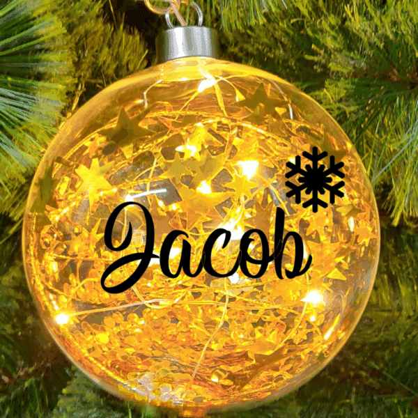Light Up Gold, Personalised with Name – 12cm Glass Bauble