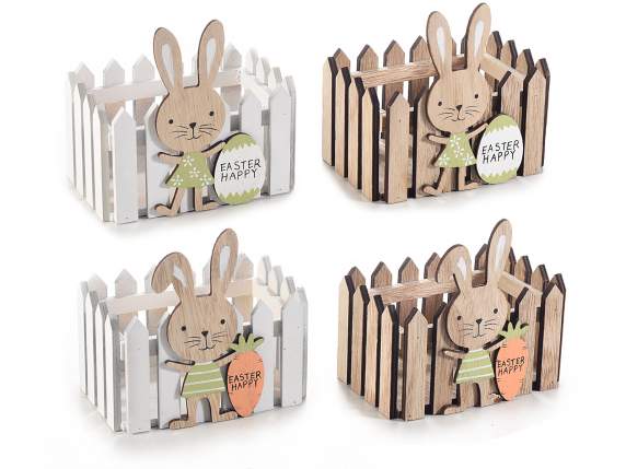 Large Wooden Fence Basket With Bunny