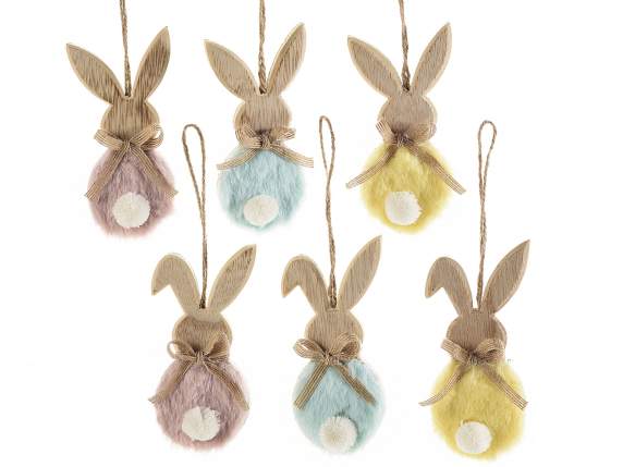 Hanging Wooden Bunny with Furry Tail